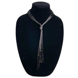 NWT‎ WHBM Black Beaded Knotted Tassel Necklace with Adjustable Chain 17-20"